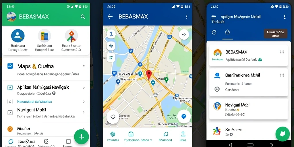 Antarmuka aplikasi BEBASMAX saat menunjukkan rute navigasi mobil.