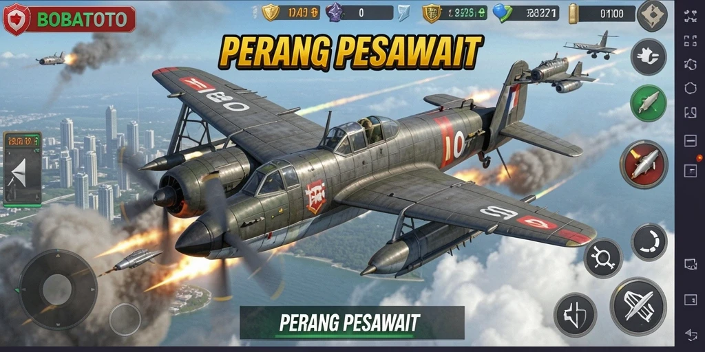 Tampilan antarmuka permainan Perang Pesawat BOBATOTO yang menarik.