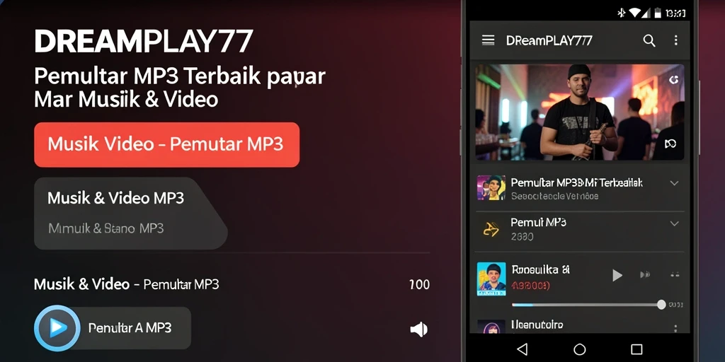 Tampilan antarmuka DREAMPLAY77 dengan fitur Pemutar MP3 yang menarik.