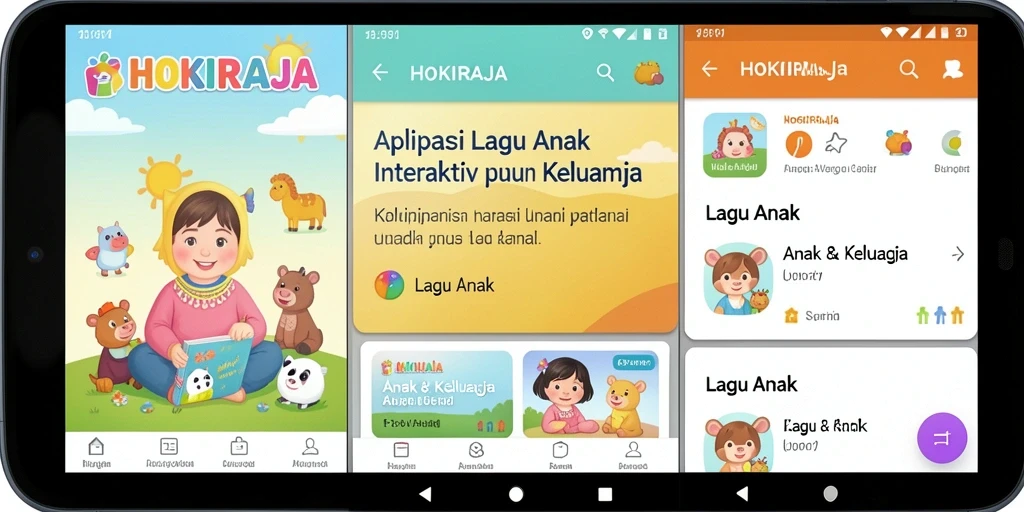 Tampilan antarmuka HOKIRAJA dengan koleksi lagu anak.